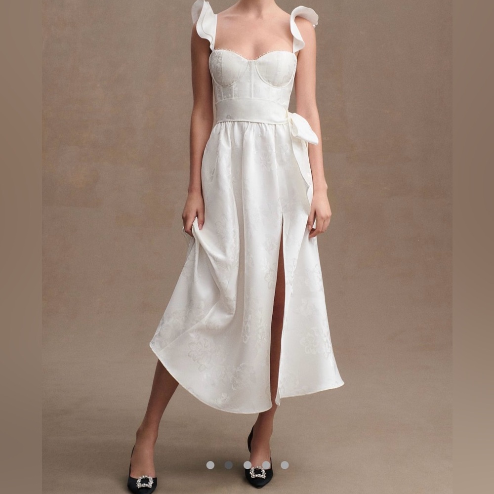 V. Chapman Vera Satin Ruffled Sleeve Midi Dress